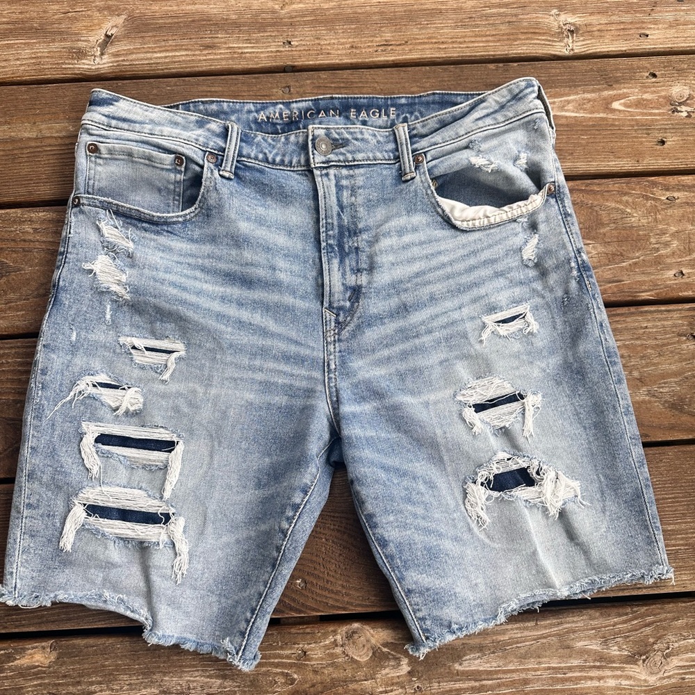 American Eagle Outfitters Blue Jean Shorts with Distressing